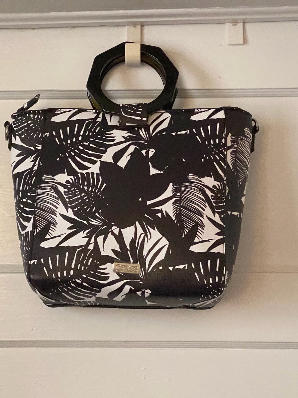 Carlos Santana Floral Crossbody Purse with Geometric Lucite Handles NWT